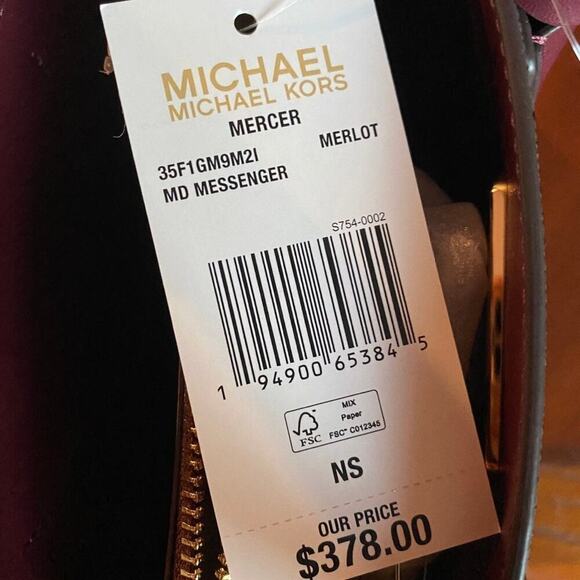 Michael Kors Mercer Messenger Bag Medium Satchel Purse MK Signature Merlot - Picture 9 of 9